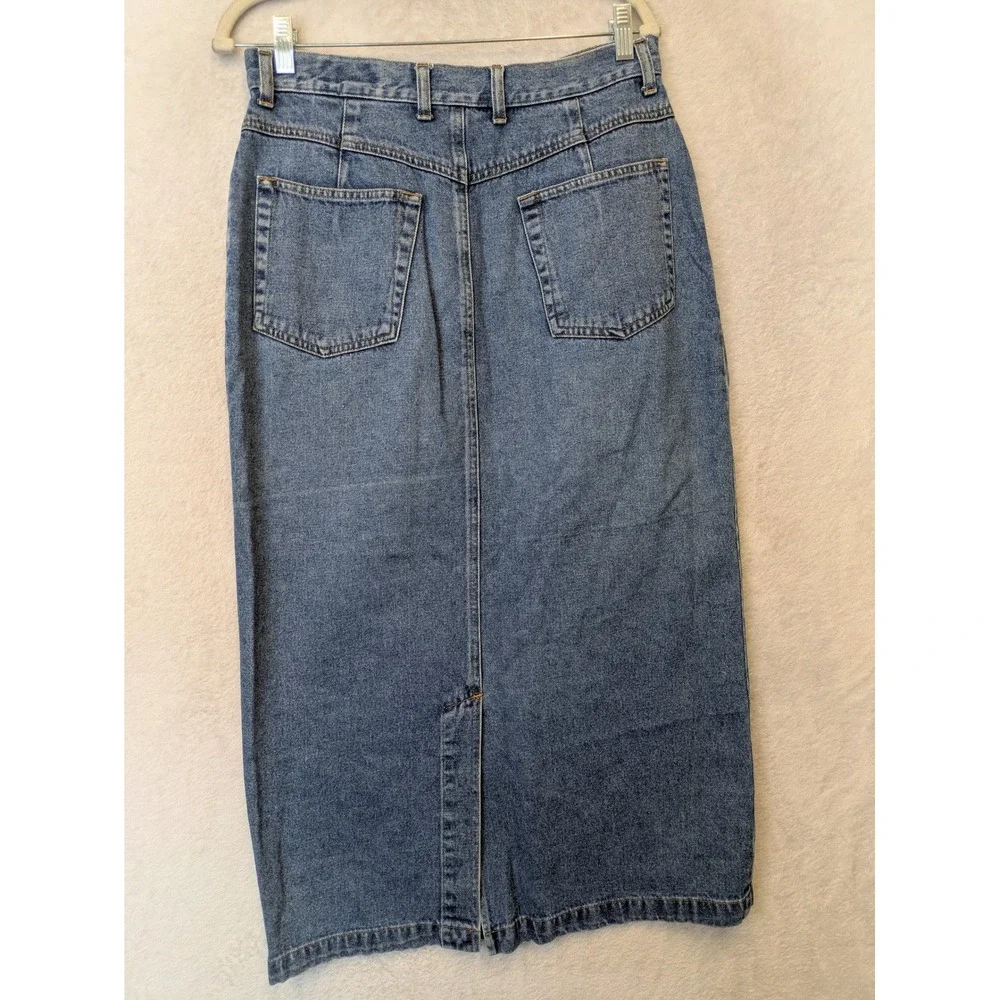 Eddie Bauer Denim‎ Midi Skirt Women's 8 Blue High Waisted Vintage 90s Pockets